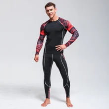 Men's Fitness Set Compression Sportswear Thermal Underwear Rashguard Male Crossfit T Shirt + Leggings 2 Piece Tracksuit Men Set 