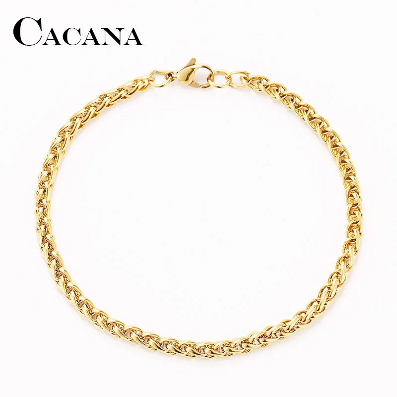 CACANA Stainless Steel Chain Bracelets For Man Women Gold Silver Color For Pendant Flower Basket Donot Fade Jewelry A1249
