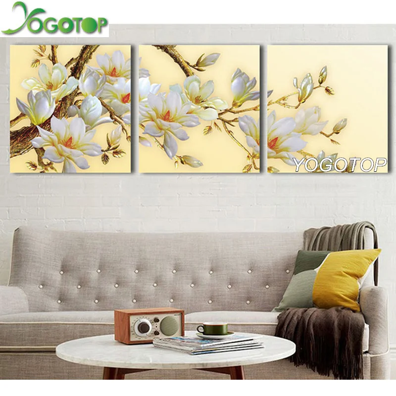 

YOGOTOP Triptych DIY Diamond Painting Cross Stitch Kit 5D Full Embroidery Square Drill Mosaic Art White Orchid Flower 3pcs ML568