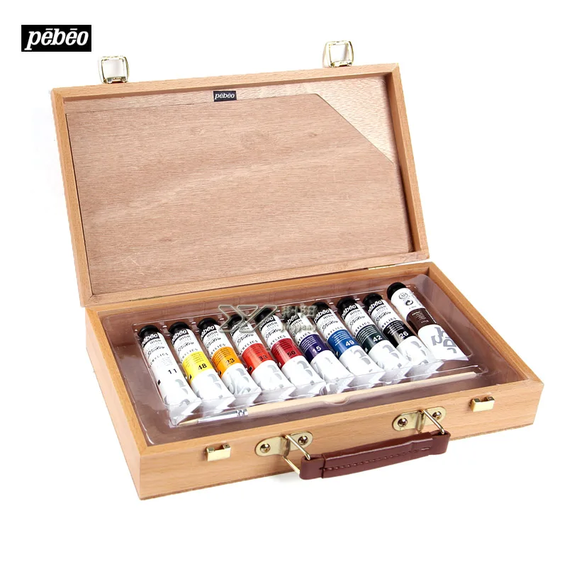

Free shipping France Pebeo Portable beginners 20 ml 10 color acrylic pigment brushes palette high-grade wooden box suit