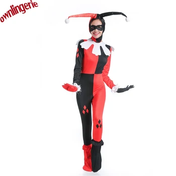 

2017 new arrive Harley Quinn Cosplay Jumpsuit Villain Harley Quinn Costume Halloween Clown Costumes For Women
