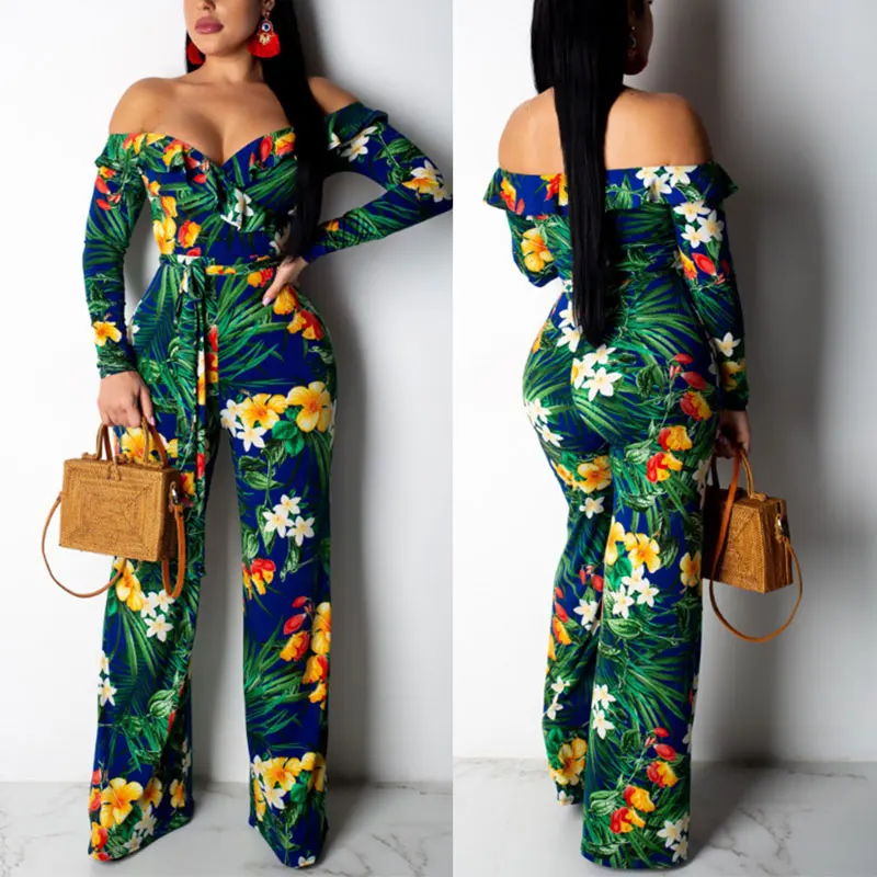 

Glamaker Off shoulder skinny women jumpsuit romper Skinny print sexy jumpsuit Two-piece suit summer jumpsuit overal 2019 new