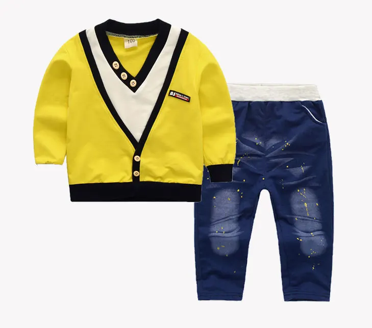 Комплект одежды для детей футболка с длинным рукавом с джинсы 2 шт./компл. для Одежда для мальчиков джинсы