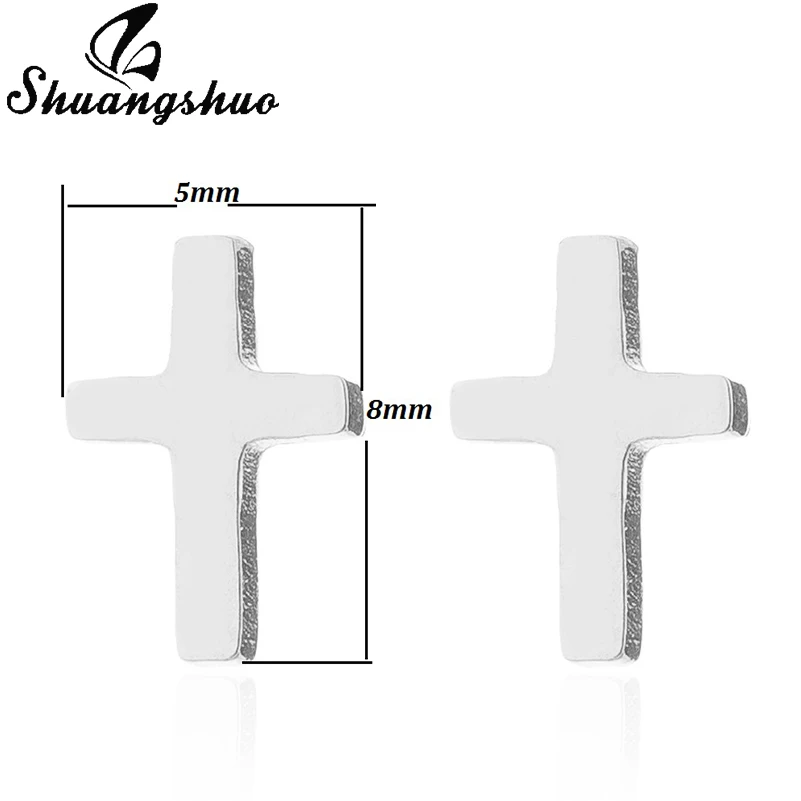 Shuangshuo Punk Cross Stainless Steel Stud Earrings