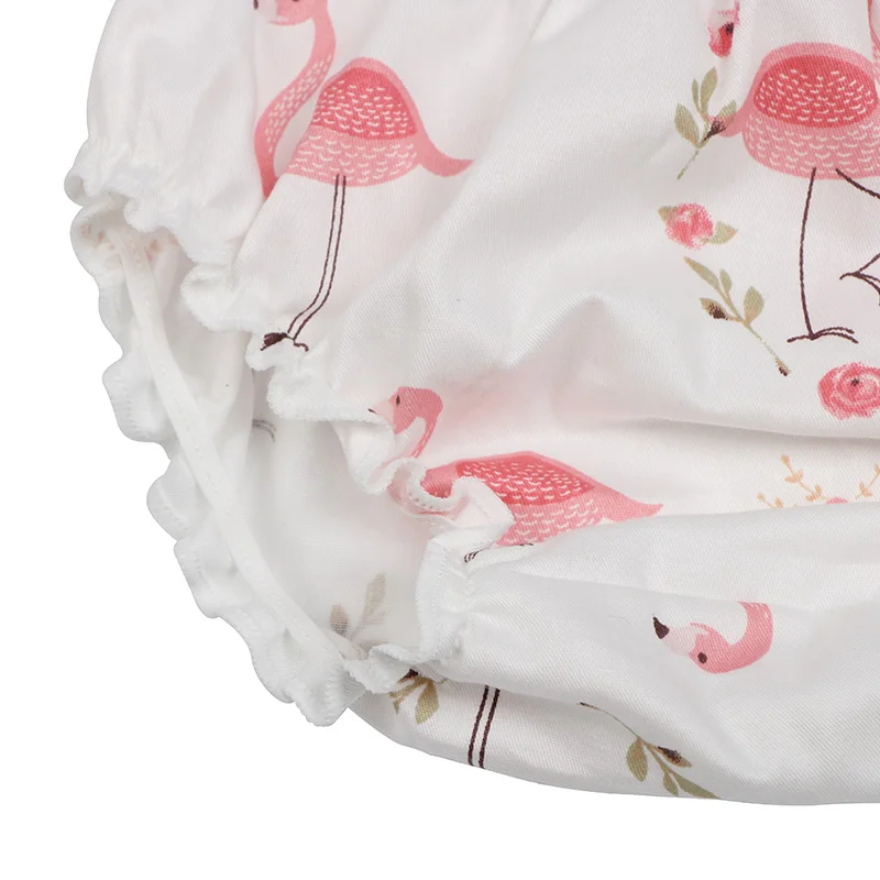 New Baby Girls White Flamingo Frilly Knickers Bloomers Toddler Floral Cotton Shorts Summer Soft Sun Clothing (10)