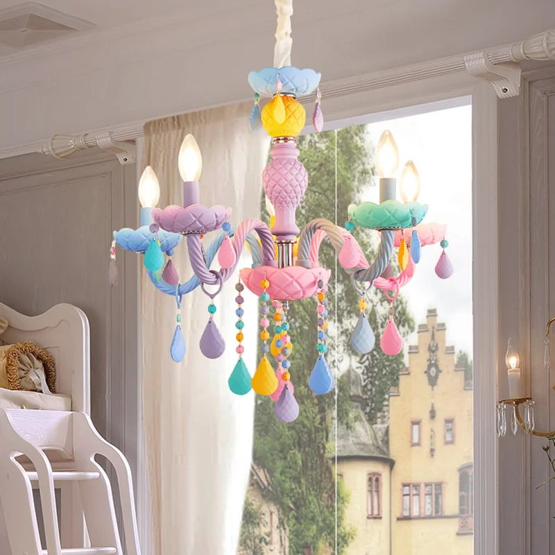 Lustre de Cristal Macaron Droplight Crianças Quarto Lustre Criativo Fantasia Menina Princesa Luminária Luminárias Cor 14 Cheap Lustres