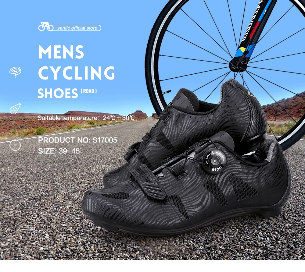 Santic Men Cycling Road Shoes Lace-up Nylon Sole Cycling Athletic Racing Team Bicycle Shoes Breathable Cycling Clothings MS17005