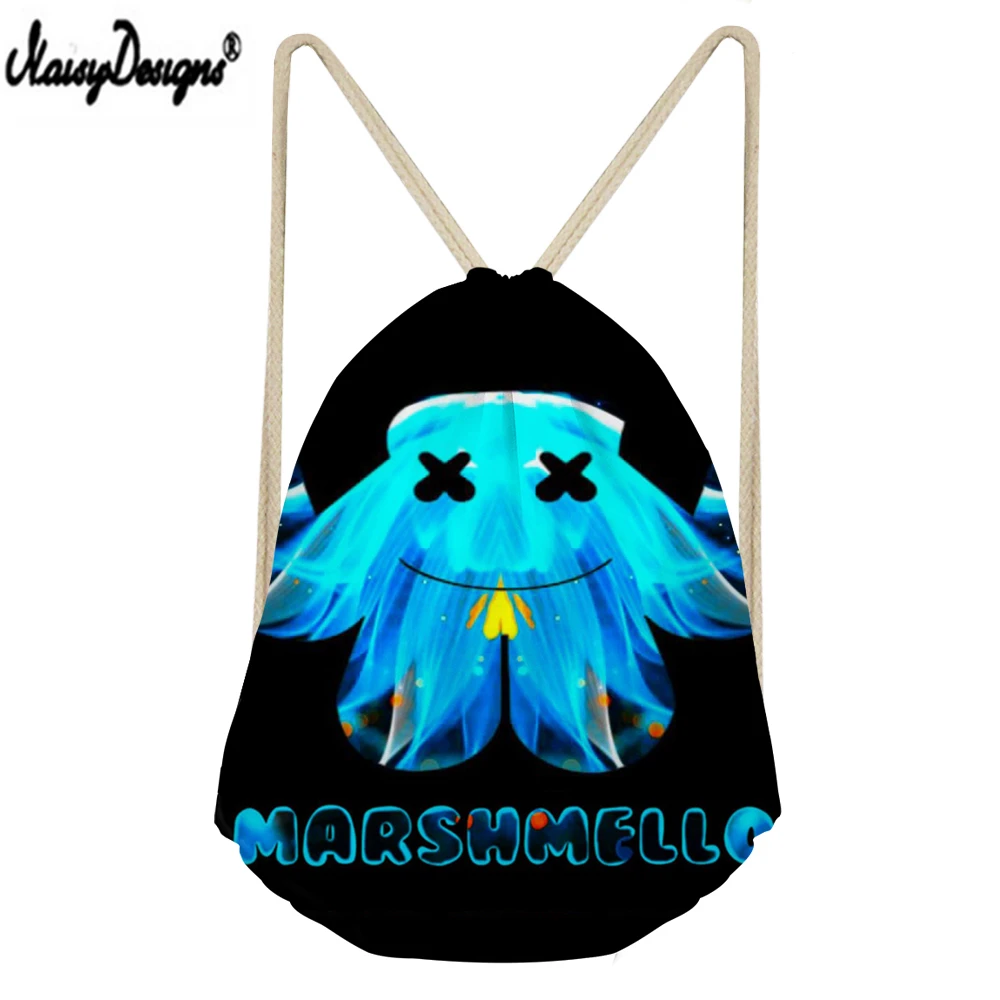 NOISYDESIGNS Linen Drawstring Bag Marshmello Printed Drawstring Bag Children Boy Girl 3D Customzied Storage Mochilas Saco