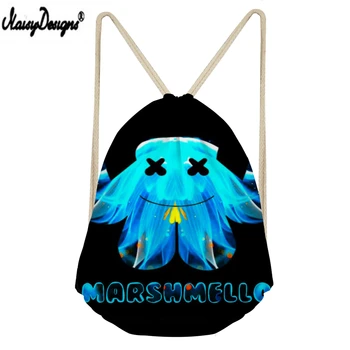 

NOISYDESIGNS Linen Drawstring Bag Marshmello Printed Drawstring Bag Children Boy Girl 3D Customzied Storage Mochilas Saco Cordon