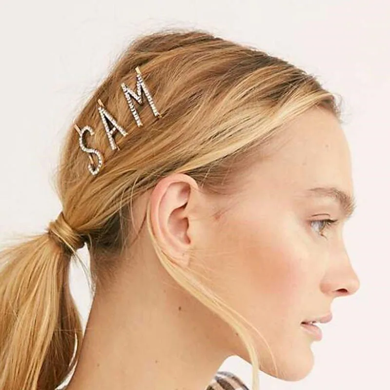 Trendy Custom Letter Rhinestone Bobby Pins Hair Clip Gold for Women