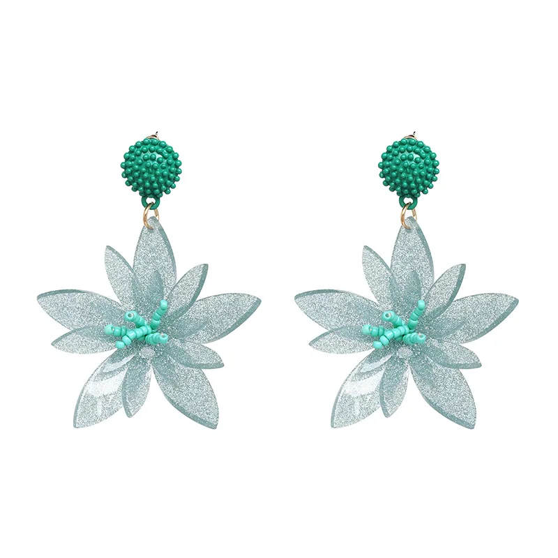 5 Colors Fashion Korean Big Acrylic Flower Drop Pendant Earrings Charm Crystal Wedding Party Jewelry Statement Earring for Women