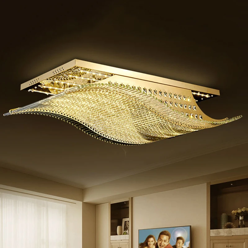 

Golden Modern Crystal chandeliers Light LED Color and Remote Control Style RGB Glossy chandelier lamps Art for living room light