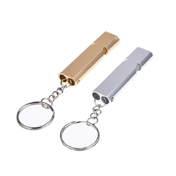

5.6 x 1 cm Double-frequency Gold/Sliver Emergency Survival Whistle Keychain Aerial Aluminum Alloy Camping Hiking Accessory Tool