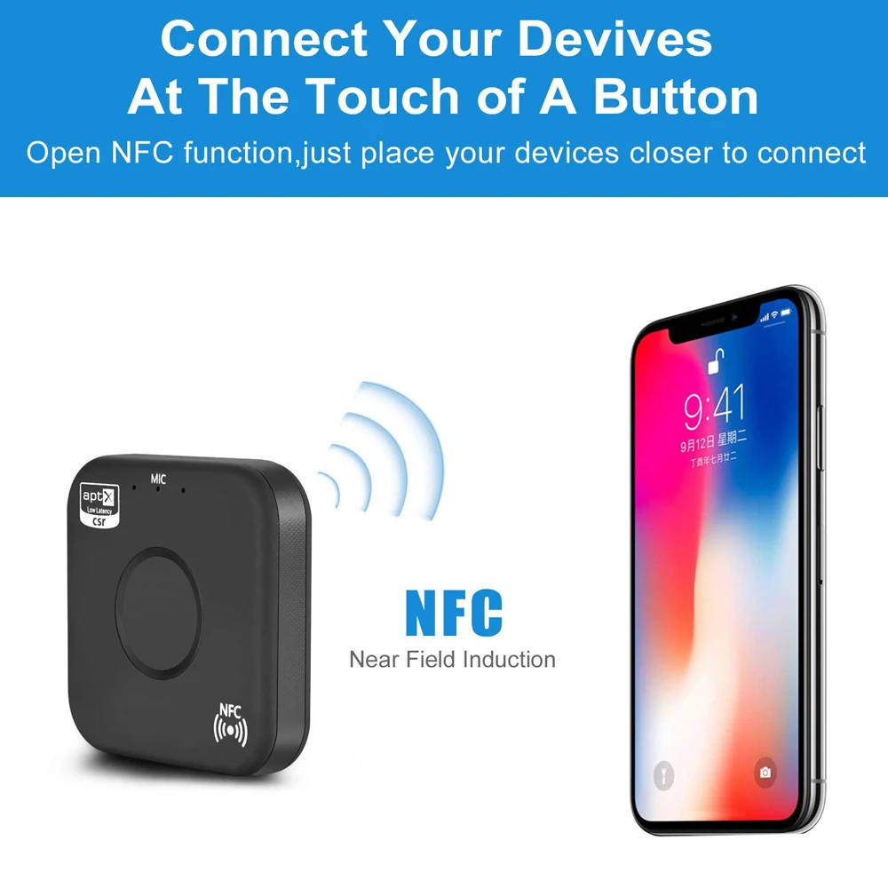 Hevaral Bluetooth приемник APTX 3,5 мм разъем Bluetooth 4,2 адаптер NFC Hi-Fi стерео музыка Handsfree автомобильный беспроводной рецептор наушники