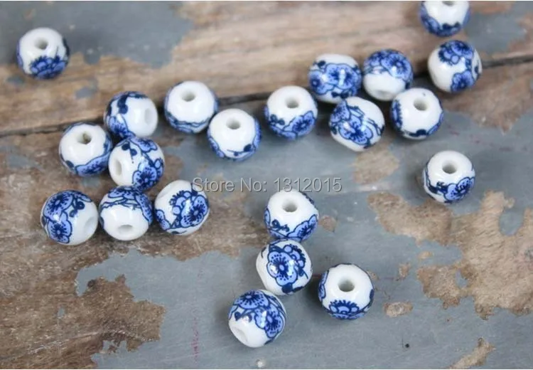 50 шт. сине белые фарфоровые круглые бусины 10/12 мм|round beads|flower spacer beadsspacer beads |