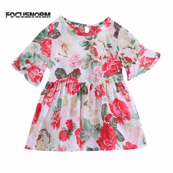 

Lovely Baby Kids Girls Dresses Hot Summer Lace Short Sleeve O-neck Fashion Princess Floral Flounced Sleeved Tops Blouse Dress