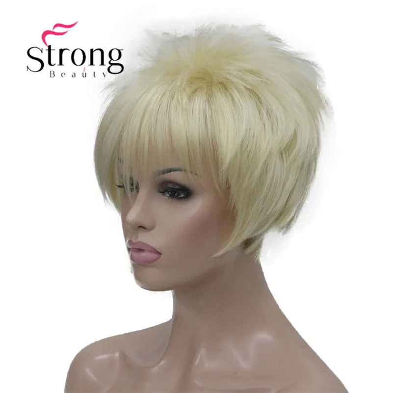 RG-9754 #613 Asymmetric side bangs blonde short straight synthetic women's wig (1)