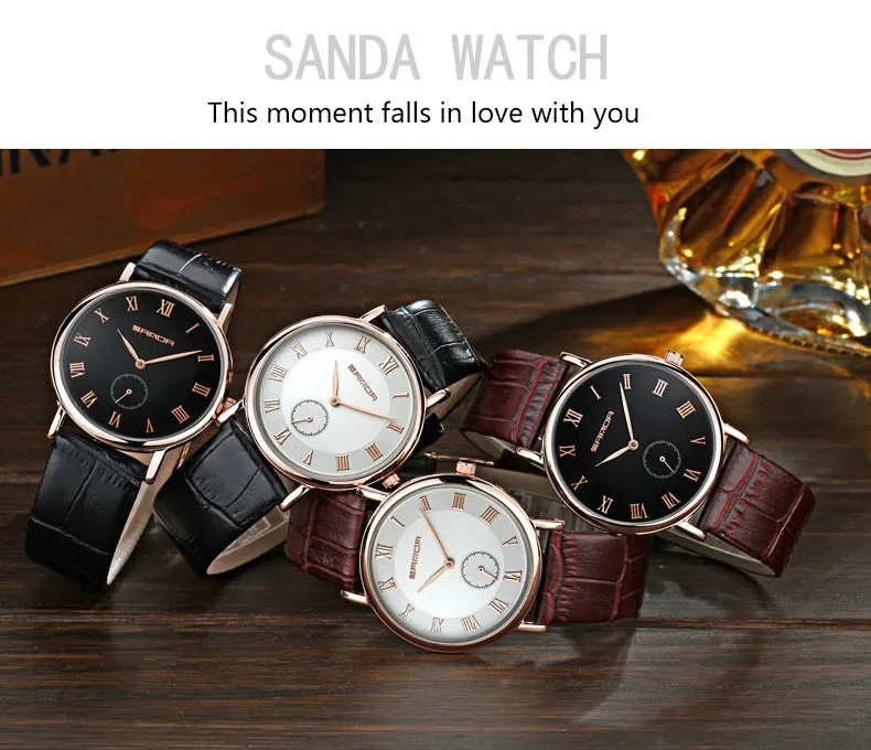 sanda ultra-thin rose gold case casaul quartz watches for unisex fashion wristwatches for men women (6)