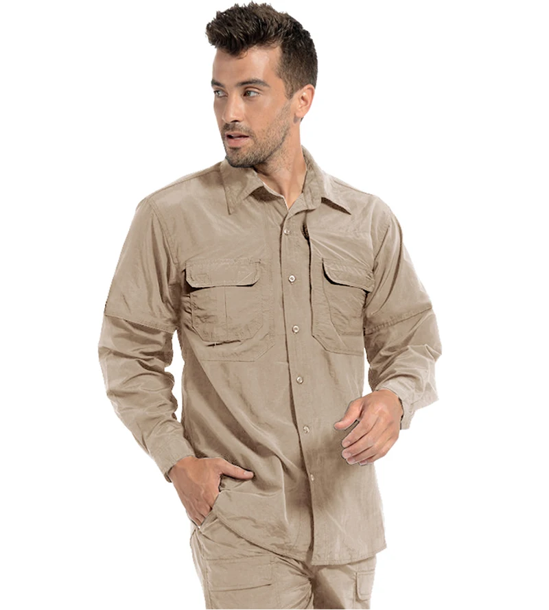 TACVASEN Мужская тактическая быстросохнущая рубашка с длинным рукавом, походная одежда, рубашка для рыбалки с карманом, походная футболка, Охотничья уличная рубашка