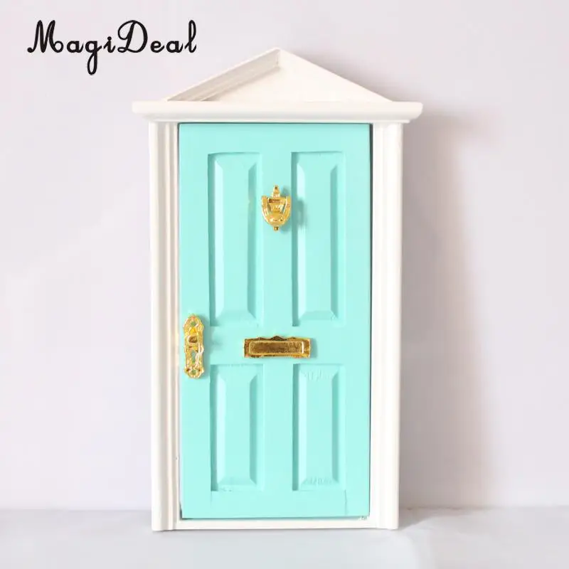 MagiDeal 1:12 Dolls House Miniature Wooden Steepletop Open Door with Hardware for Dollhouse Bedroom Bathroom Kids Toy 5Colors