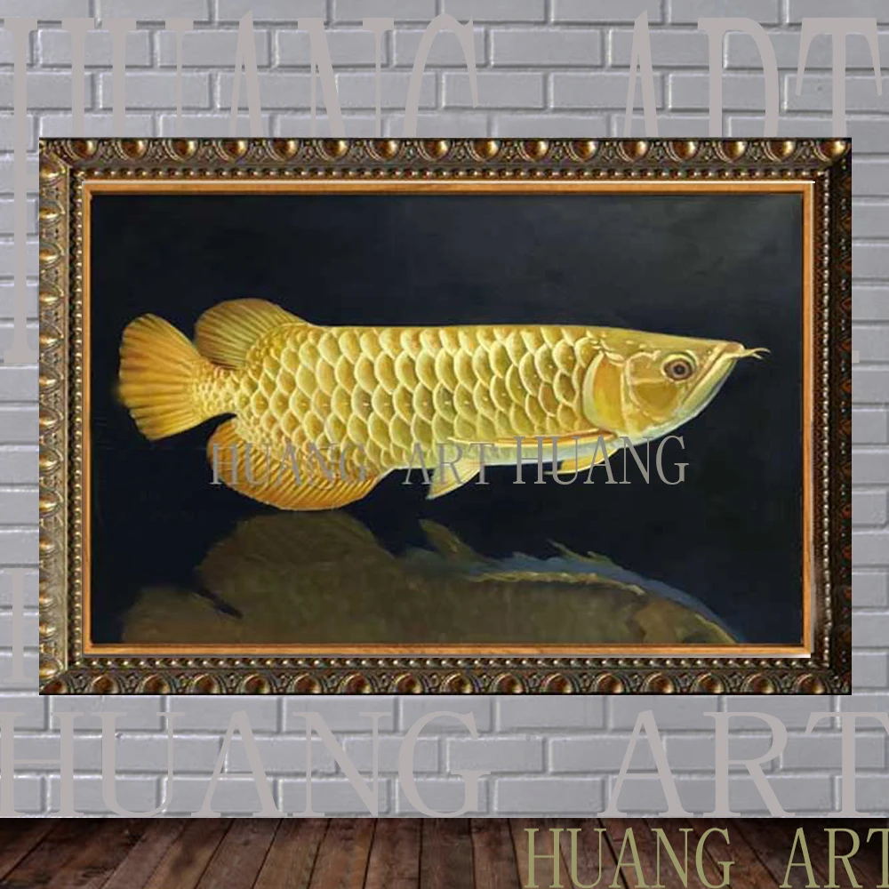 

Artist Hand-painted Rich Fish Yellow Arowana Oil Painting Beautiful Golden Dragon Fish Arowana Oil Painting for Wall Decoration