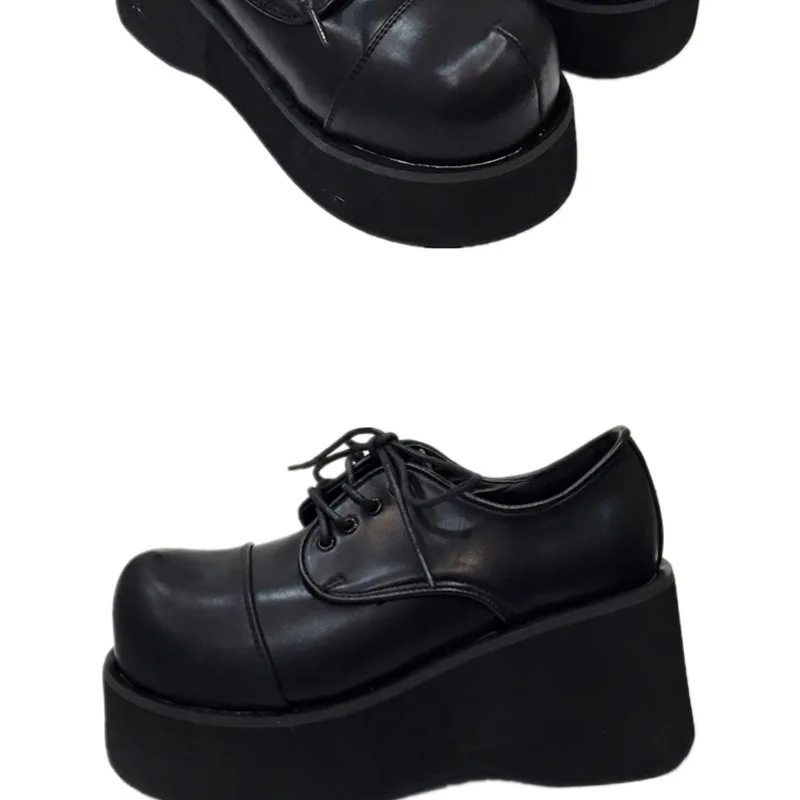 Женская обувь в стиле панк; ботинки на платформе в готическом стиле; Винтажная обувь на платформе в стиле Харадзюку; обувь на толстой подошве со шнуровкой в стиле ретро