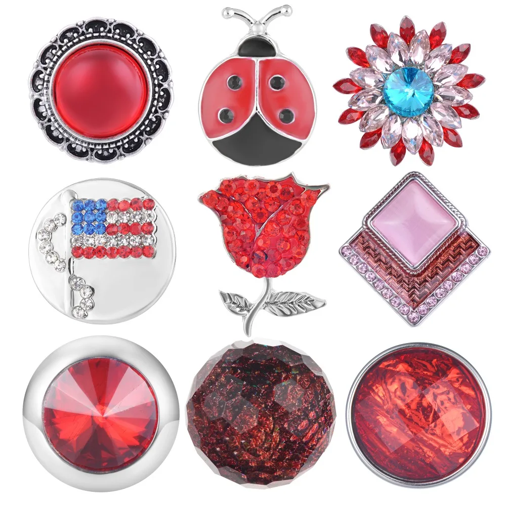 

50pcs Mix Pack Newest Styles Red Series GingerSnaps 18mm Snap button Charms Snap Jewelry Vn-1980*50