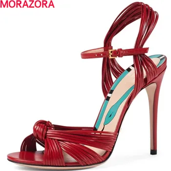 

MORAZORA big size 34-43 summer fashion party sexy women 10.5cm high heels sandals buckle genuine leather wedding shoes
