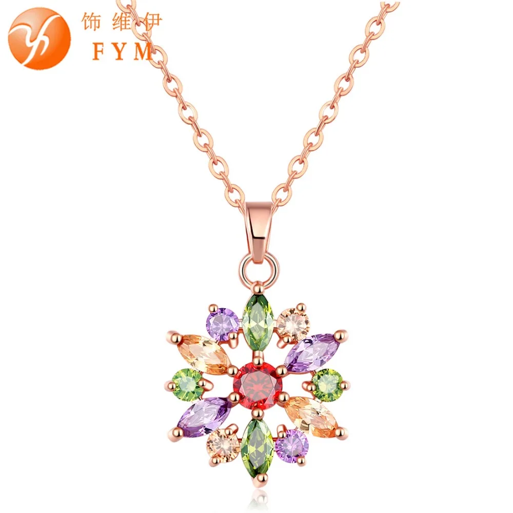 

Trendy Colorful Flower Necklace & Pendants Fashion Rhinestone Crystal CZ Women Chain Long Pendant Necklaces Bijoux Chain Jewelry