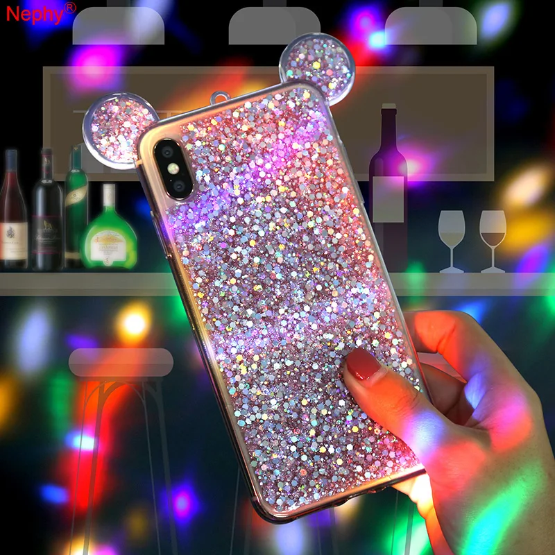

Luxury Sequin Case For iPhone 6 S 6S 7 8 Plus iPhoe 10 X XS Max XR 6Plus 7Plus 8Plus Mobile Phone Back Cover Mickey ears Silicon