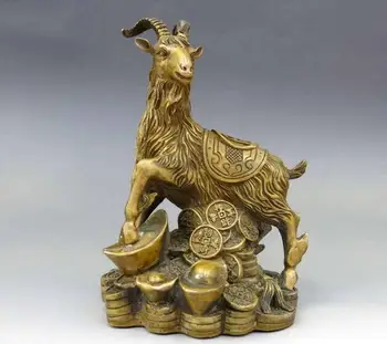 

China brass copper Feng Shui lucky Felicitous wish of making money Sheep Statue