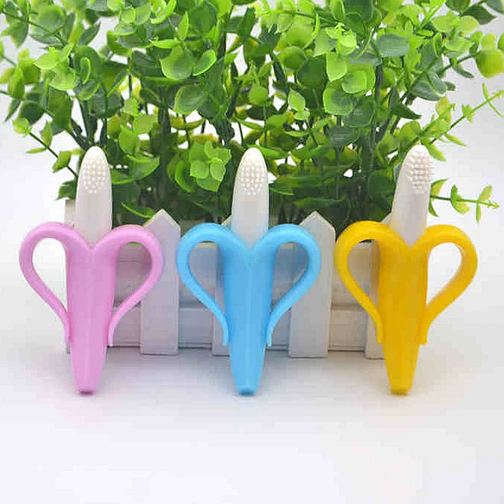 

Infant Baby Boy Girl Training Banana Toothbrush Food Grade Silicone Teether baby products perle silicone dentition Baby Chewing