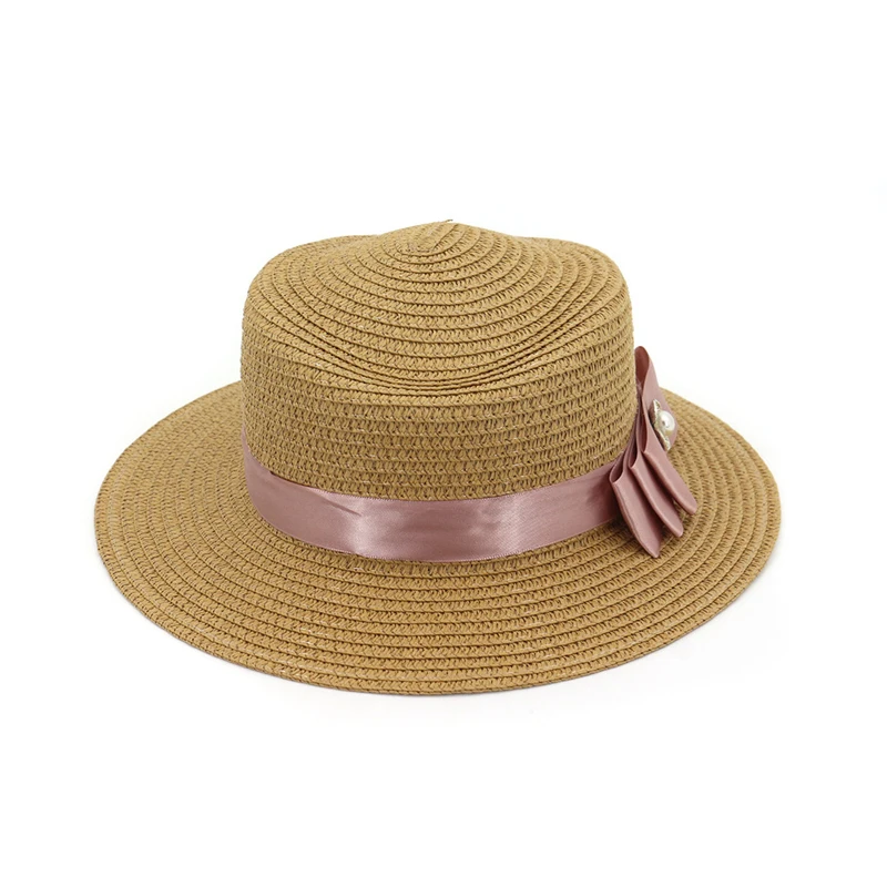 Леди канотье ВС шапки ленты Круглый с плоским верхом соломенная шляпа Панама летняя Для женщин Snapback соломенная шляпа женский путешествия