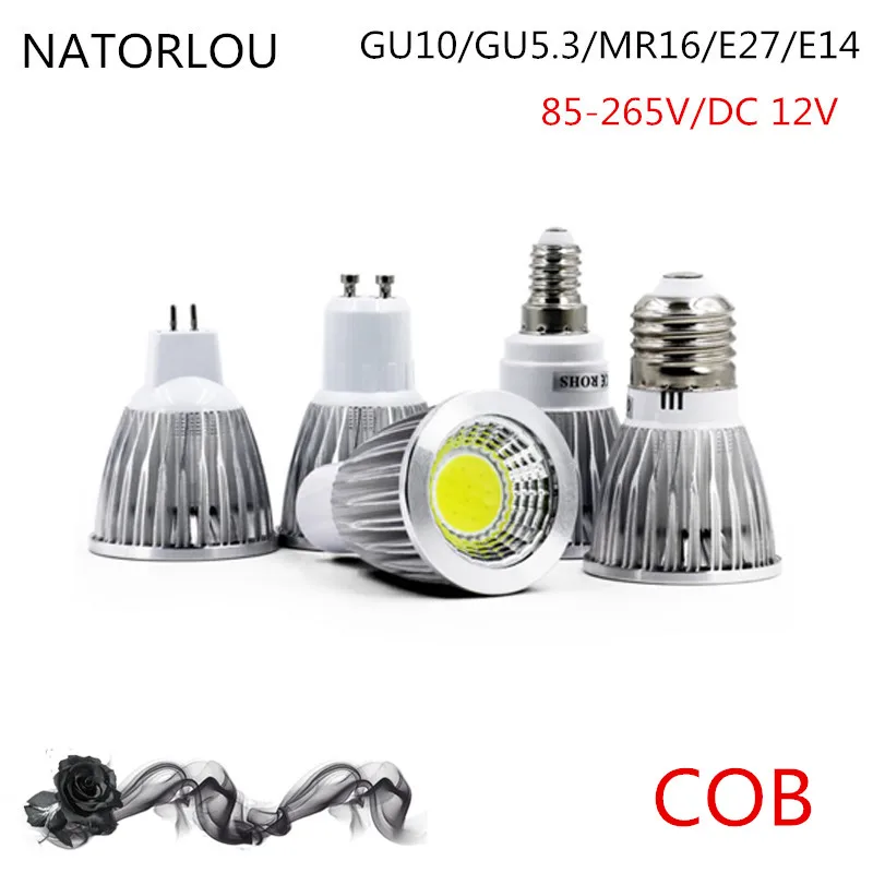 COB Светодиодный прожектор 9 Вт, 12 Вт, 15 Вт, led светильник GU10/GU5.3/E27/E14 85-265 V MR16 12 V Cob Светодиодная лампа теплого белого света Холодная Белая Шарообразная светодиойдная лампа