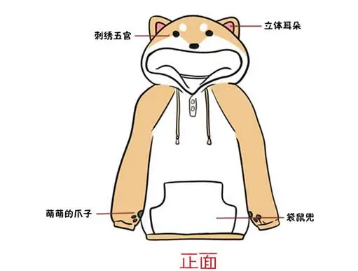 Плюшевое пальто с капюшоном и длинными рукавами shba Inu Doge Meng|hoodie cotton|coated rubbercoat khaki |