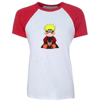 

Women's Japanese Cartoon Naruto Chibi Print Tee Shirt Anime Raglan Short Sleeve T Shirt for Lady Girl Cosplay Family Basic Tops