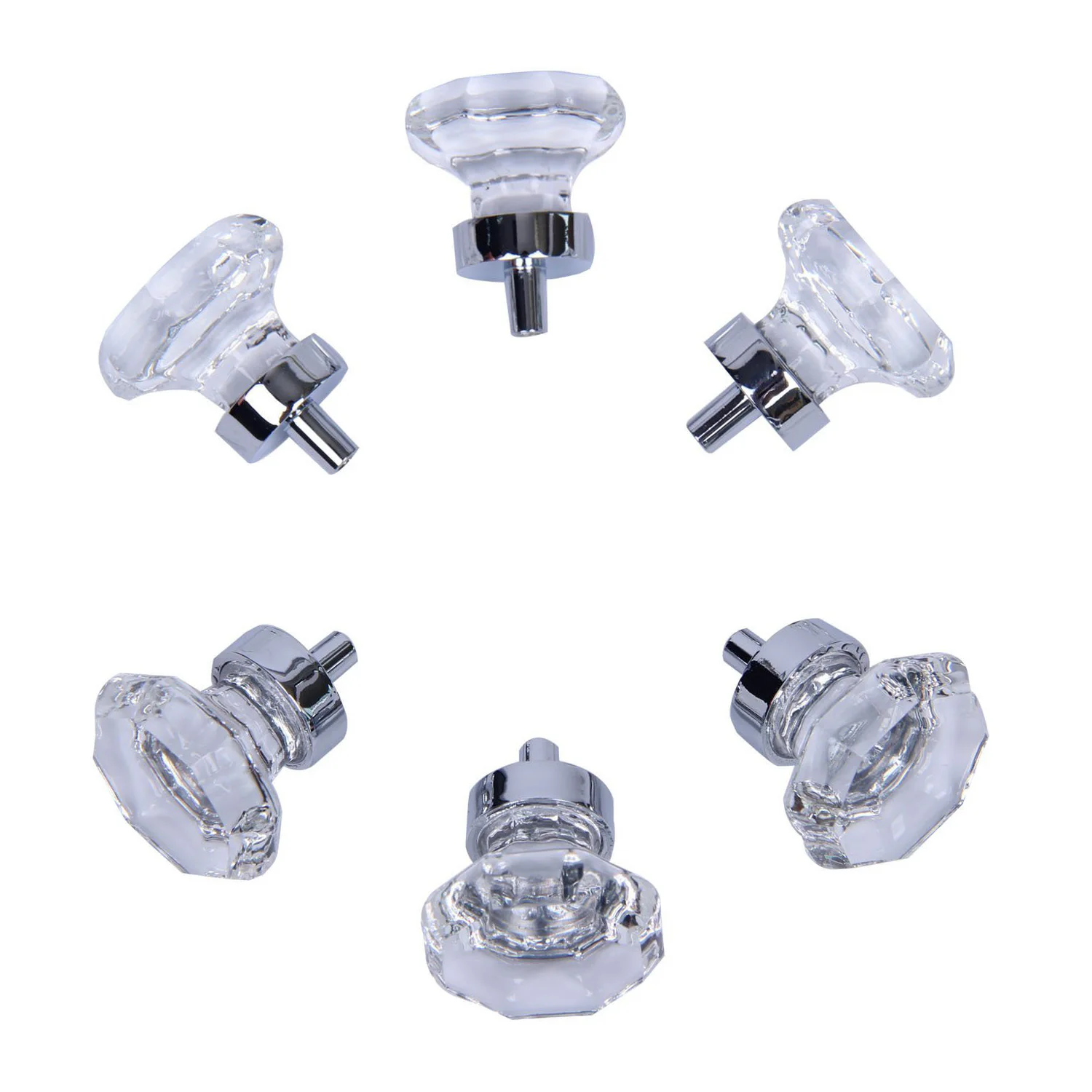 6 Pack 1.25 Inch Hardware Clear Glass Knob with Stain Nickel