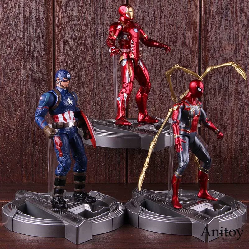 Marvel Мстители Капитан Америка человек паук Железный человек Ironman фигурка ПВХ Коллекционная модель игрушки со светодиодный подсветкой