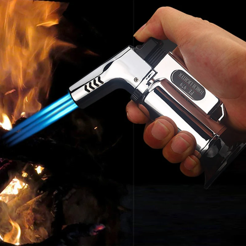 

Outdoor BBQ Lighter Cigar Torch Turbo Lighter Pipe Gas Jet Butane Cigarette 1300 C Spray Gun Windproof 3 Nozzles Fire Kitchen