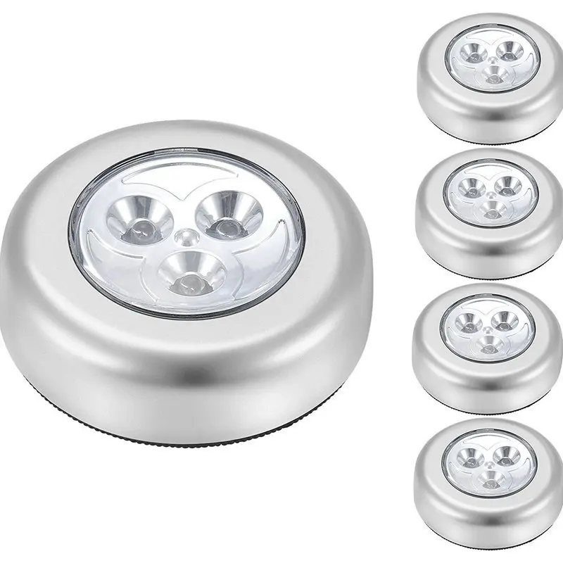 

Silver 3 LED Closet Cabinet Lamp Battery Powered Wireless Stick Tap Touch Push Security Kitchen Wall Car Night Light 1PC
