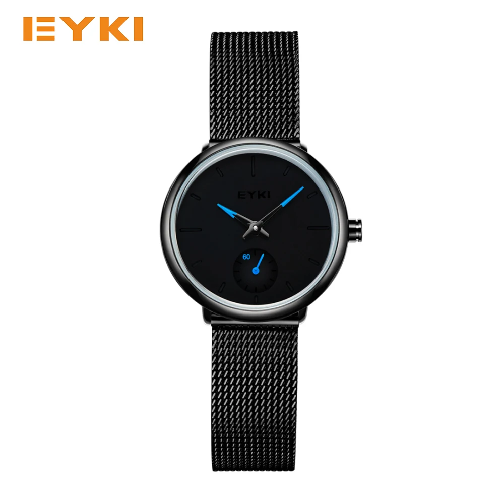 

EYKI Simple Creative Watches Women Clock Black Mesh Stainless Steel Watch Woman Watches 2018 Brand Luxury Wristwatch reloj mujer