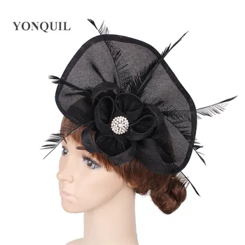 

black fascinators with imitation linen flowers women party accessory wedding haircombs Occasion headwear multicolors for select