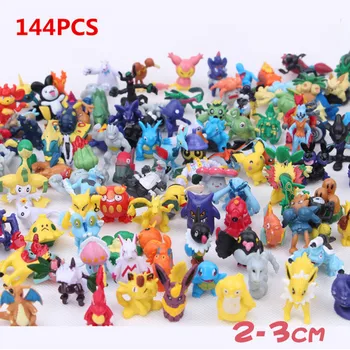 

144pcs Charmander Cubone Bulbasaur Alola Vulpix Fennekin Chespin Pikachu Squirtle Froakie Rockruff Abra Anime Action Toy Figures