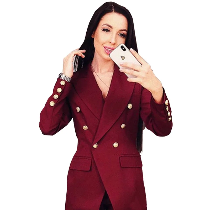 MVGIRLRU شيك امرأة بانت الدعاوى مكتب سيدة مجموعات مزدوجة الصدر اصطف سترة و السراويل 2 قطعة مجموعة الإناث