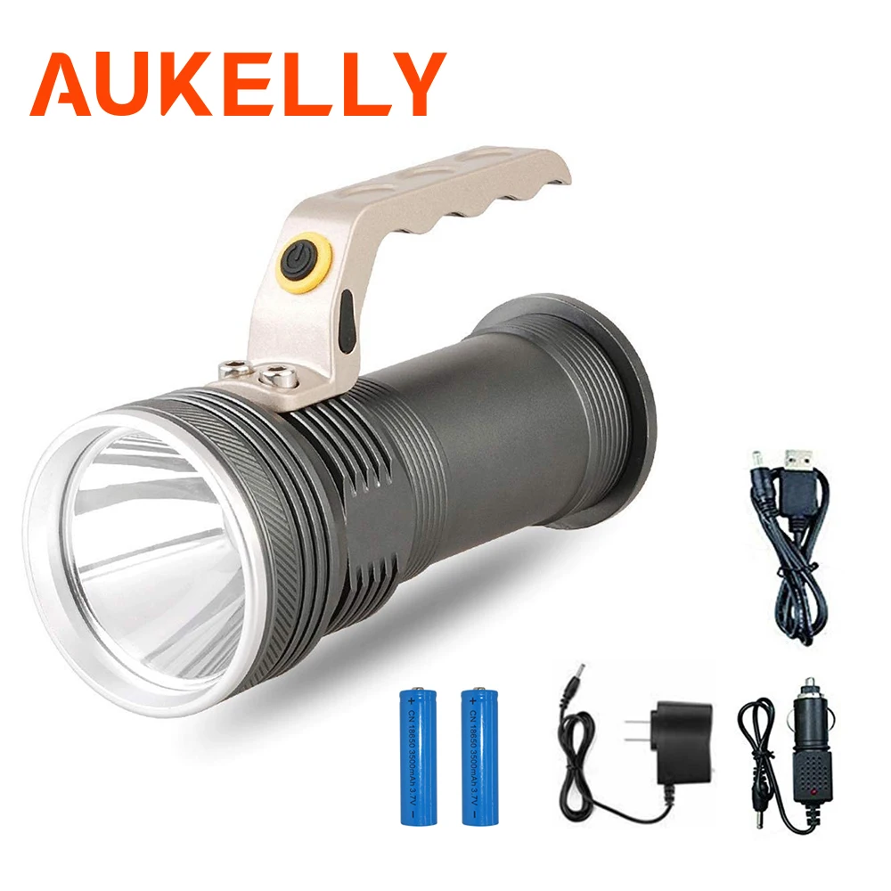 

AUKELLY High Power T6 LED Search Flashlight 3Modes Rechargeable hand Flash Light Torch Lantern For Hunting fishing 18650 battery