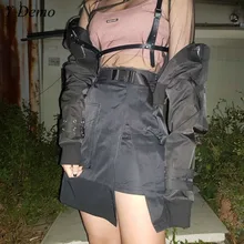 Новинка, женская уличная одежда, тонкий пояс, высокая талия, юбка, открытая сторона, пэтчворк, сплошной цвет, мини юбки