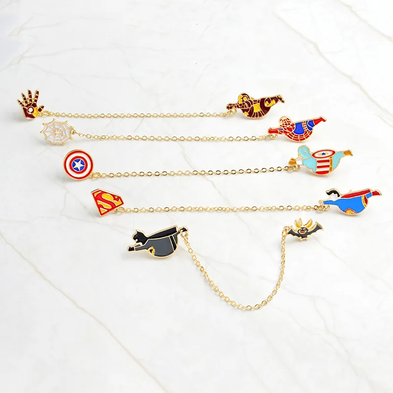 

Superhero Cartoon Brooch Chain Jeans Jacket Badge Pins for Backpack Alloy Brooches Metal Badges for Clothes