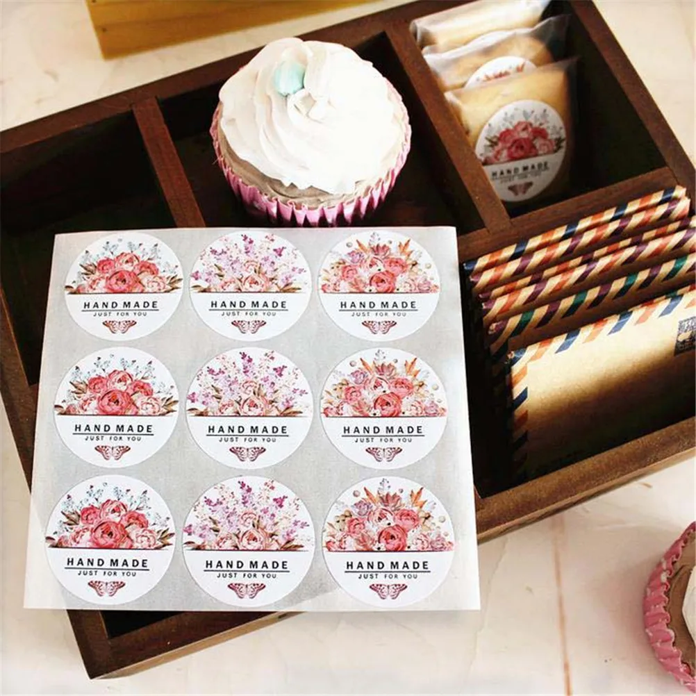 54pcs/lot(6 Sheets)Hand made Flower Design colorful round flowers butterfly Sticker Labels Stationery Sticker just for you