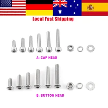 300Pcs/Set M3 304 Stainless Steel Hex Socket Screws Cap head/Button head Screw Nut & Bolt and Hex Nuts Washer Assortment Kit new 340pcs assorted stainless steel m3 screw 5 6 8 10 12 14 16 18 20mm with hex nuts bolt cap socket set