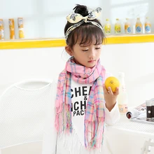 tartan plaid scarf 2016 autumn winter children scarf baby girls/kids pink plaid cotton polyester blended fashion scarf wholesale